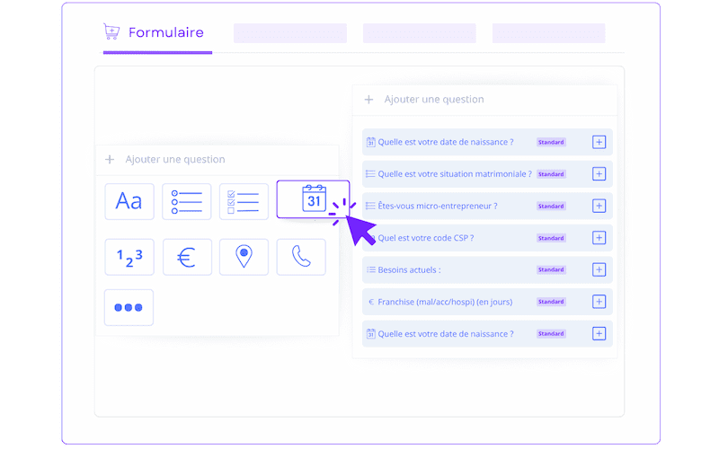 Éditeur de questionnaire ASSUR3D avec création glisser-déposer et bibliothèque de questions