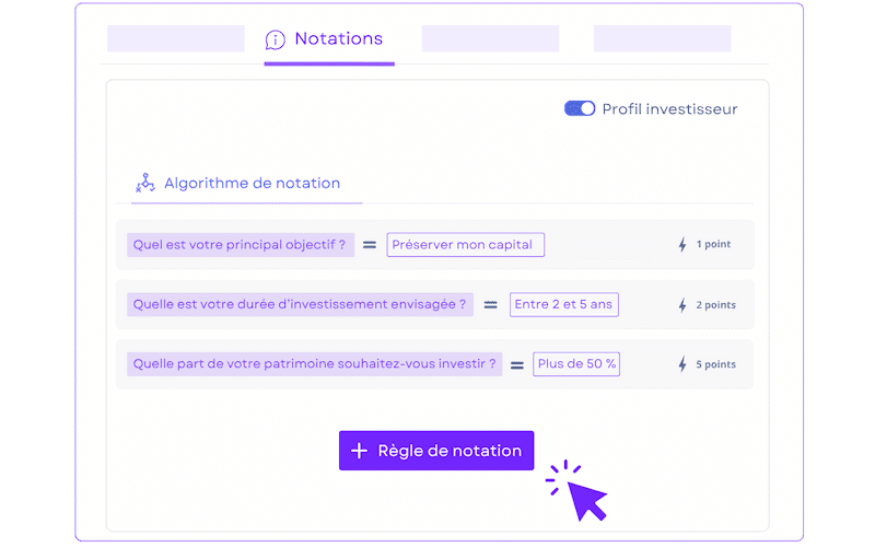 Exemple de calcul automatisé du profil de risque client avec notation des réponses