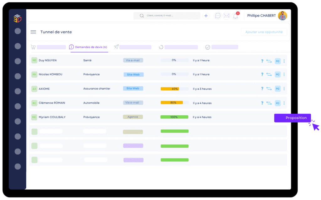 Interface ASSUR3D de recueil des besoins client en assurance intégrée au CRM courtier