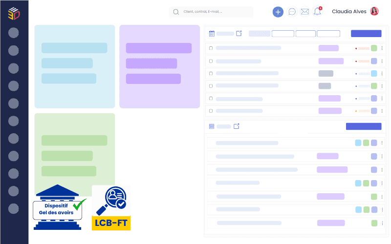 Vue du CRM ASSUR3D illustrant la mise à jour quotidienne des listes de sanctions officielles