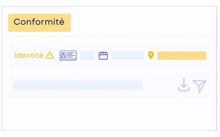 Interface de conformité ASSUR3D signalant une identité client à vérifier via des documents officiels