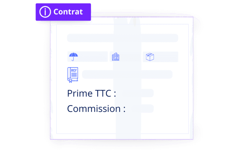 Aperçu d’une fiche contrat dans le logiciel de gestion d’assurance ASSUR3D : primes, commissions et garanties
