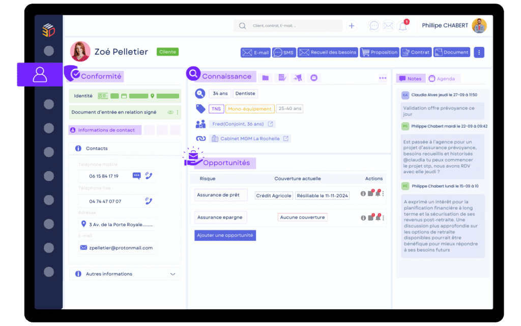 Capture d’écran du logiciel ASSUR3D pour agents généraux d’assurance, permettant de gérer une activité de courtage accessoire en toute indépendance