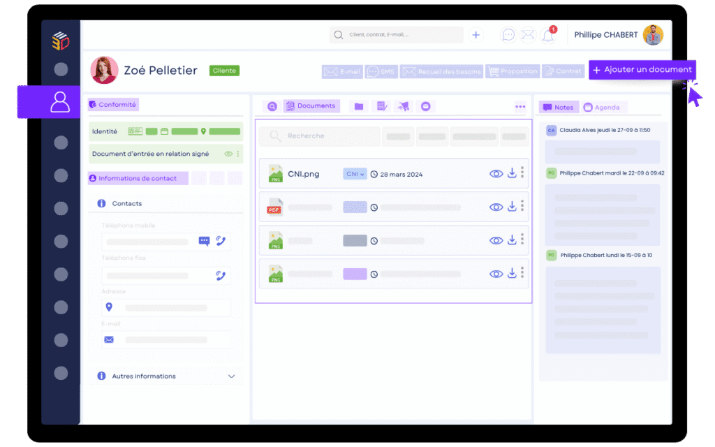 Suivi des documents à compléter ou signer dans le CRM ASSUR3D