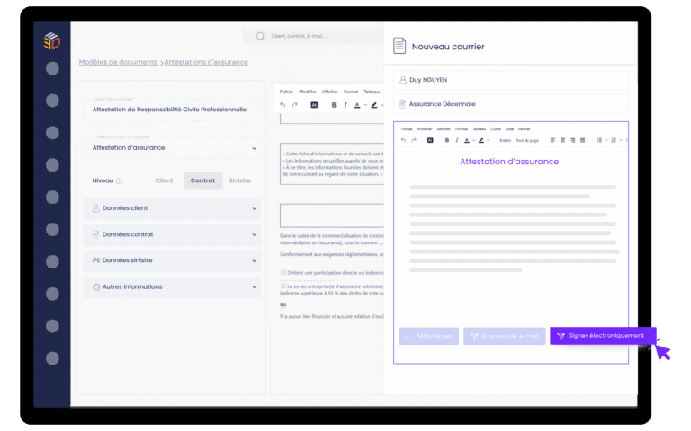 Exemple de modèle d’attestation d’assurance prérempli à partir des données CRM