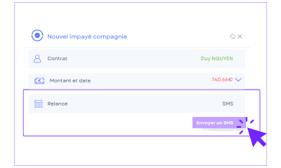 Suivez et relancez facilement vos impayés dans ASSUR3D Interface de relance d’un impayé par SMS dans le logiciel ASSUR3D